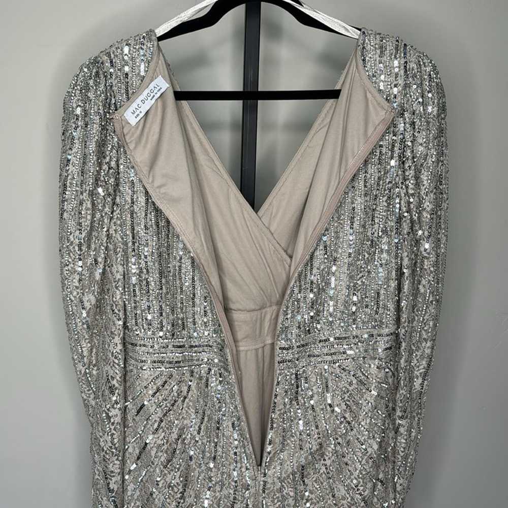 MAC DUGGAL Taupe Silver Sequin Beaded Long Lace S… - image 7