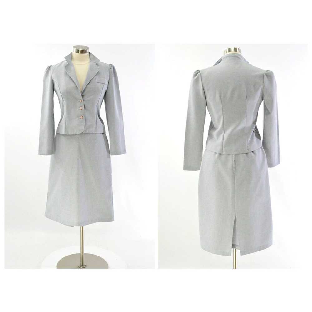 Vintage 70s Vintage Skirt Suit Womens S Pale Gray… - image 1