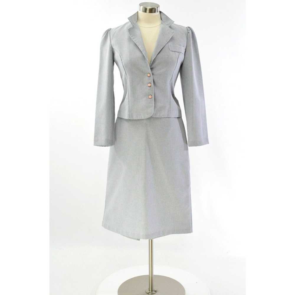 Vintage 70s Vintage Skirt Suit Womens S Pale Gray… - image 3