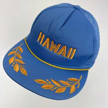 Vintage Hawaii Blue Yellow Trucker Ball Cap Hat S… - image 1