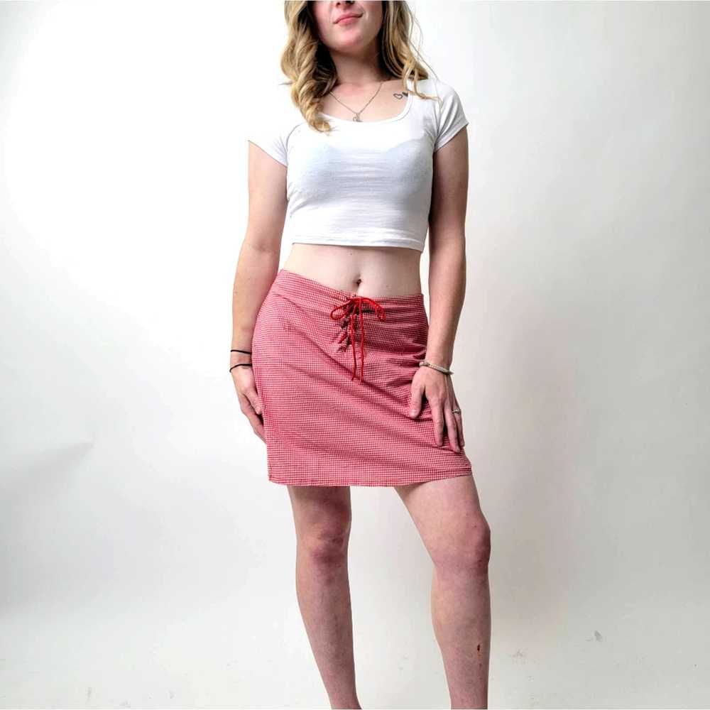 Vintage Vtg Y2k Red Gingham Plaid Mini Skirt - M - image 1