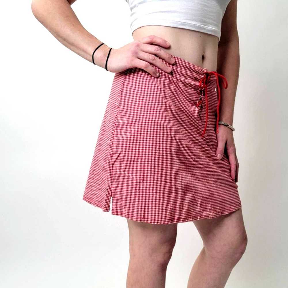 Vintage Vtg Y2k Red Gingham Plaid Mini Skirt - M - image 7