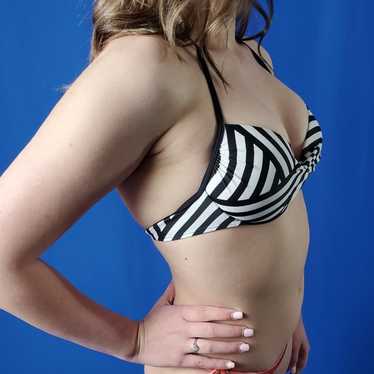 Designer Tahiti Push Up Black & White Stripe Biki… - image 1