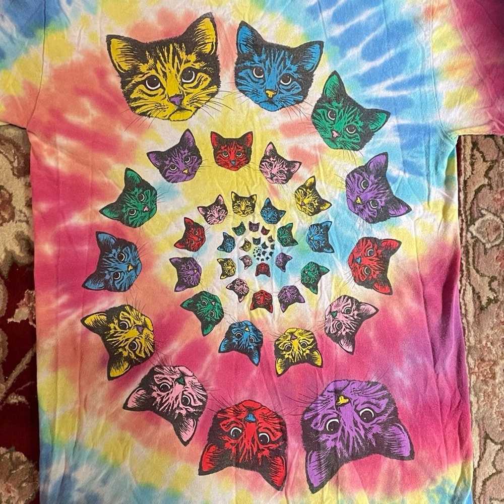 Tie Dye Psychedelic Rainbow Cat Print T-Shirt - image 2