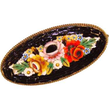 Gorgeous Black MICRO MOSAIC Vintage Brooch - Italy - image 1