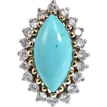 Vintage 14K, Diamond & Turquoise Cocktail Ring