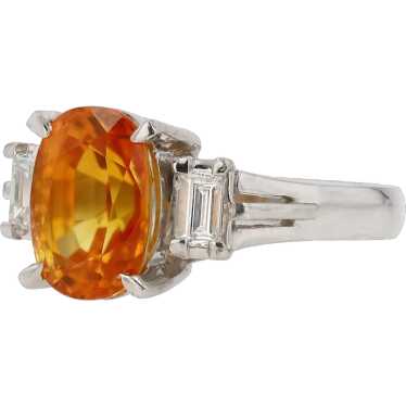 Fiery 3 Carat Orange Sapphire and Diamond Vintage 