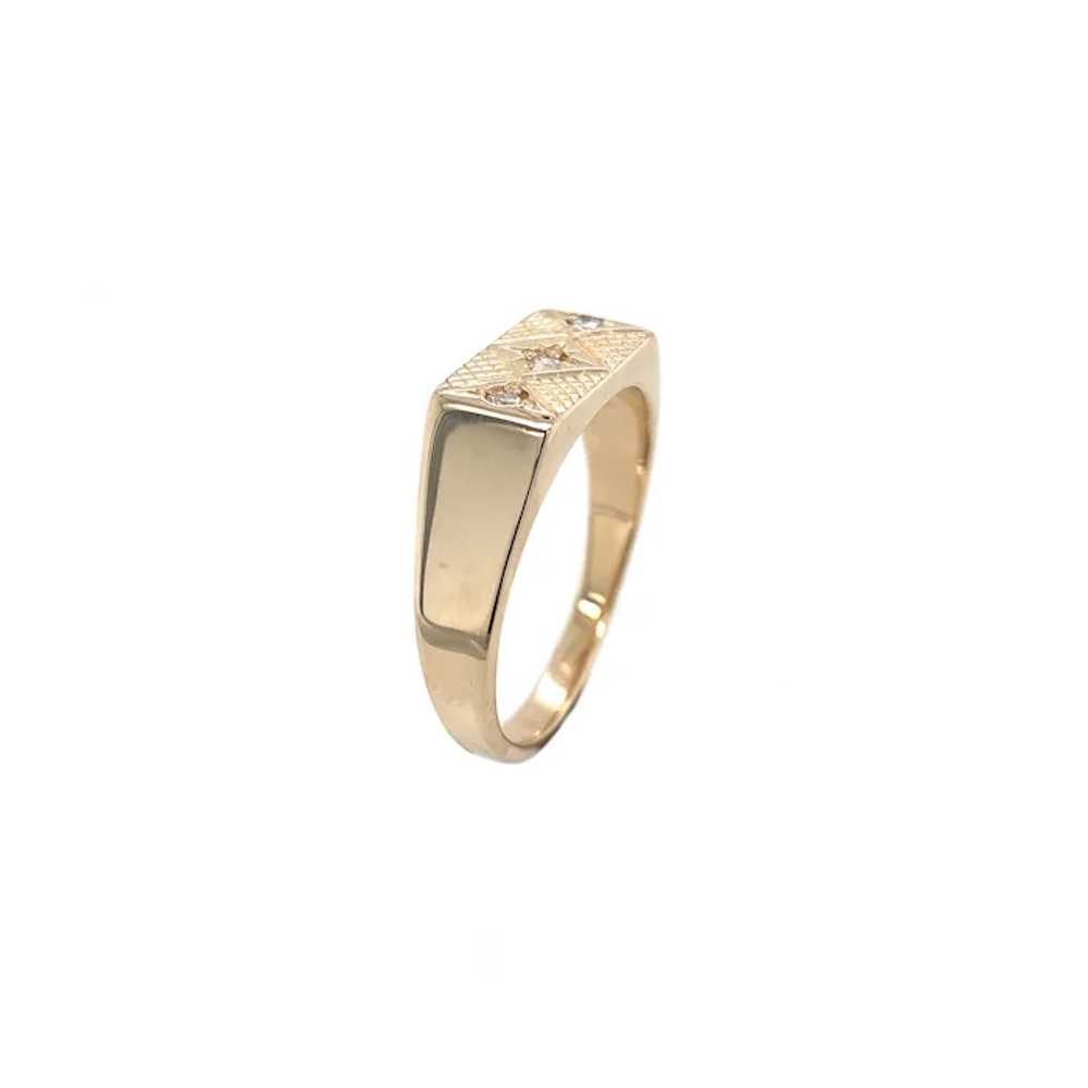 14K Yellow Gold Men's Diamond Ring Hand Engraved - image 3