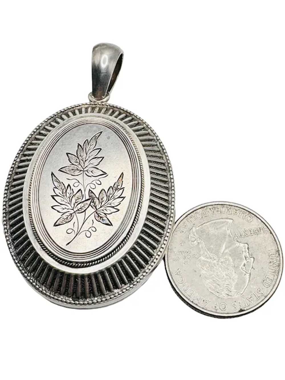 Victorian Antique Sterling Silver Locket Pendant … - image 3