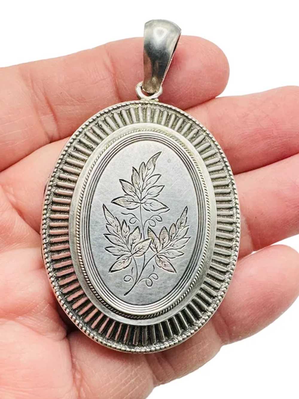 Victorian Antique Sterling Silver Locket Pendant … - image 6
