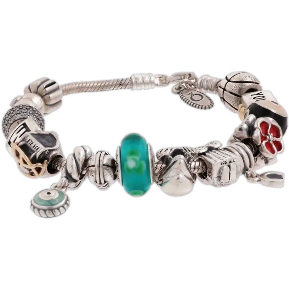 Pandora Charm Bracelet Sterling Silver 15 Multipl… - image 1