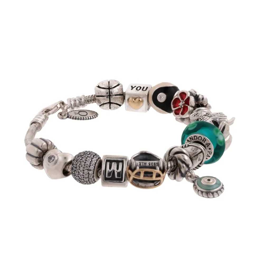 Pandora Charm Bracelet Sterling Silver 15 Multipl… - image 3