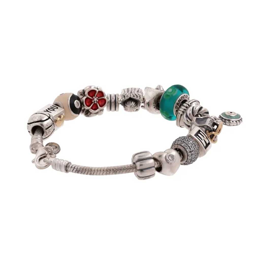 Pandora Charm Bracelet Sterling Silver 15 Multipl… - image 5