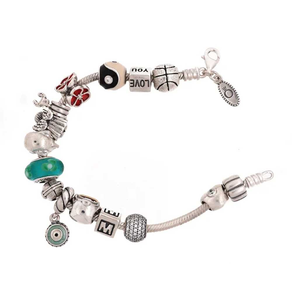 Pandora Charm Bracelet Sterling Silver 15 Multipl… - image 9