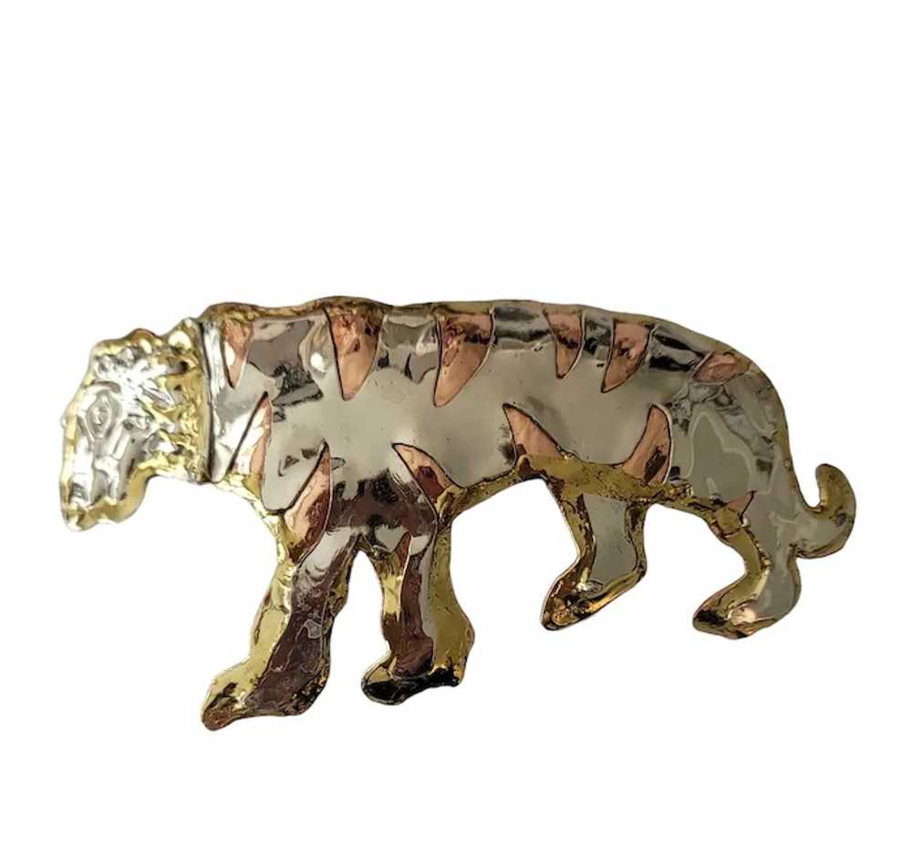Brutalist Tiger Brass Copper Brooch Pendant E646 - image 3