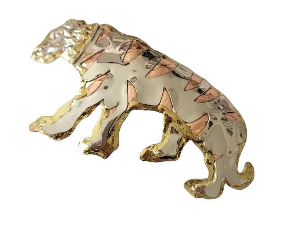 Brutalist Tiger Brass Copper Brooch Pendant E646 - image 4
