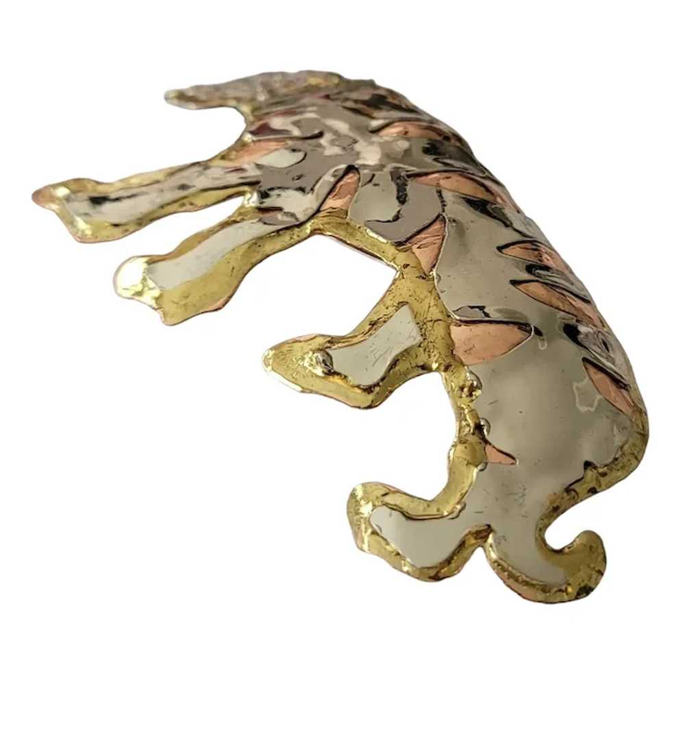 Brutalist Tiger Brass Copper Brooch Pendant E646 - image 5
