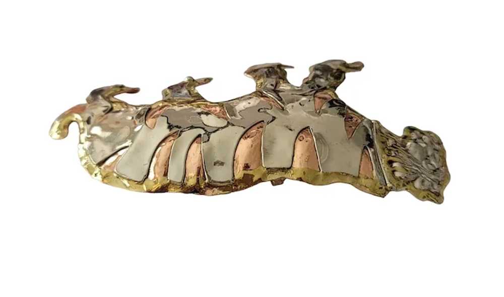 Brutalist Tiger Brass Copper Brooch Pendant E646 - image 6