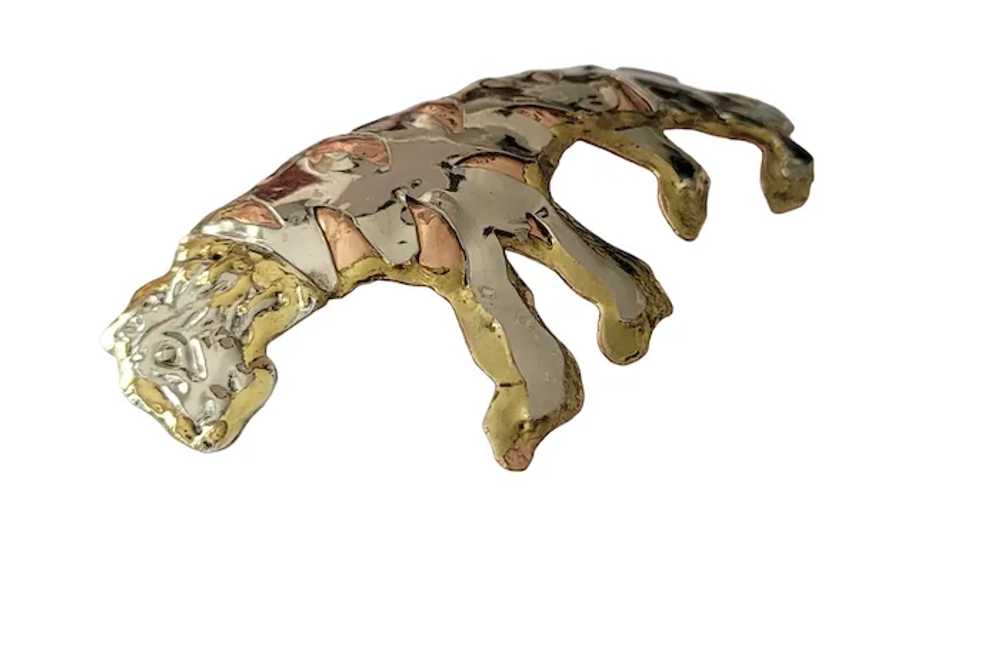 Brutalist Tiger Brass Copper Brooch Pendant E646 - image 7
