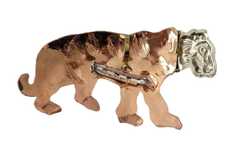 Brutalist Tiger Brass Copper Brooch Pendant E646 - image 8