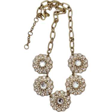 J. Crew Gold Tone Round Glass, Plastic Rhinestone… - image 1