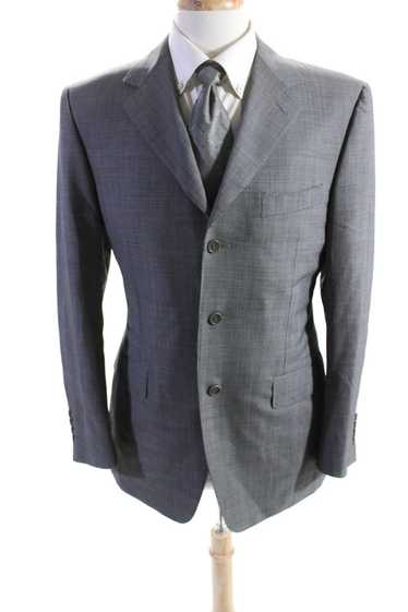 Canali Mens Wool Striped Print Button Collar Long… - image 1