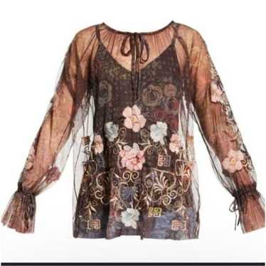 Johnny Was Tillie Mesh Embroidered blouse M - image 1