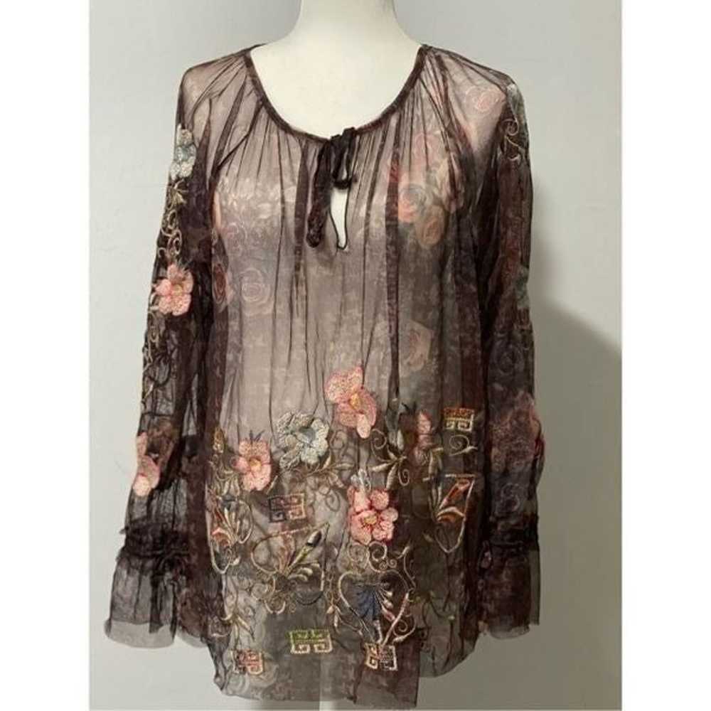 Johnny Was Tillie Mesh Embroidered blouse M - image 2