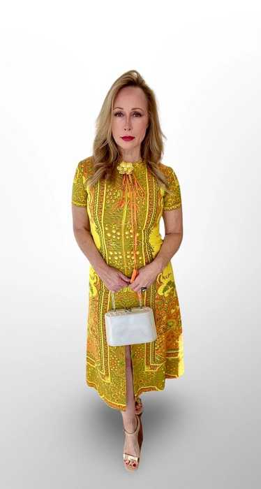 1970's Yellow Botanical Print Homemade Maxi Dress