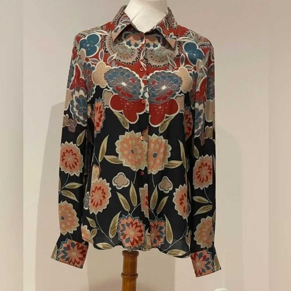 Loro Piana - Silk Floral Print Button Up Top - Si… - image 1
