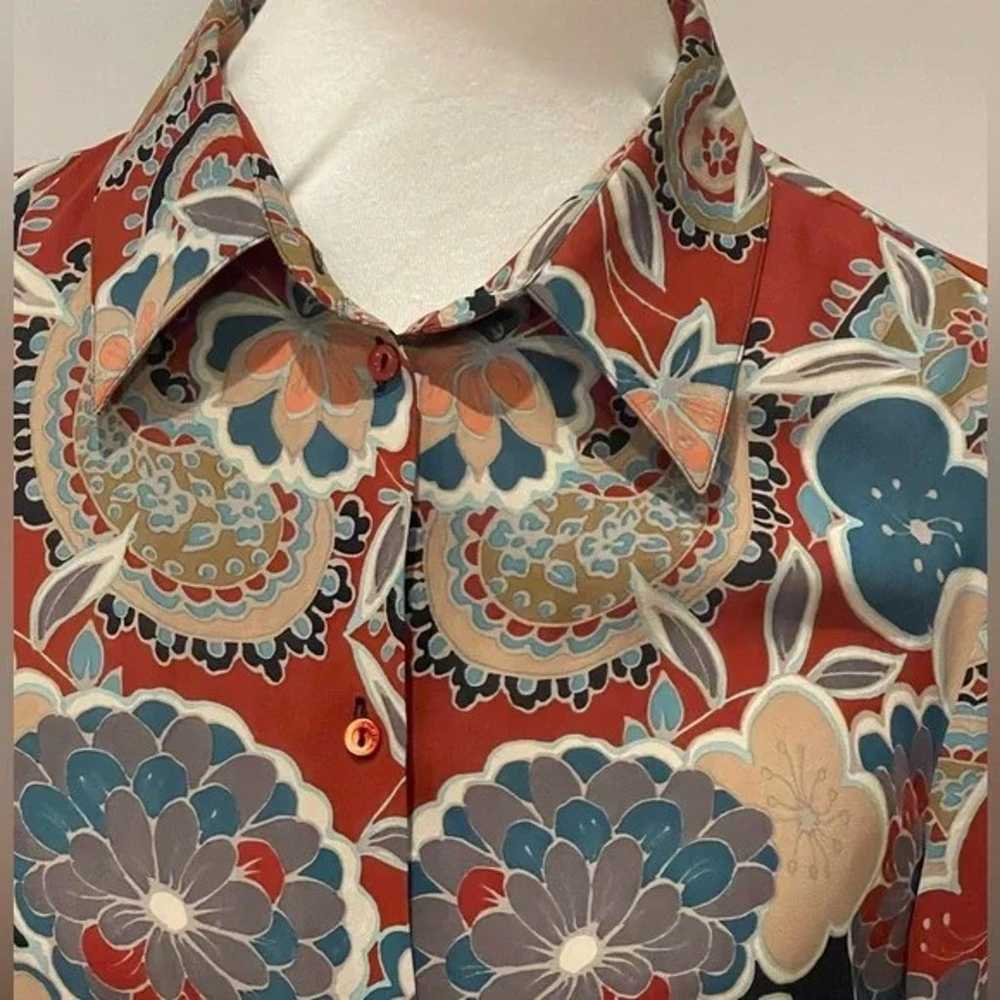 Loro Piana - Silk Floral Print Button Up Top - Si… - image 2