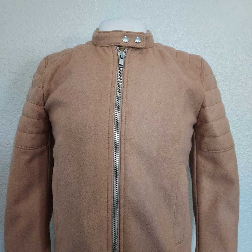 Gap Tan Wool Blend Moto Zip Jacket Size Small - image 2