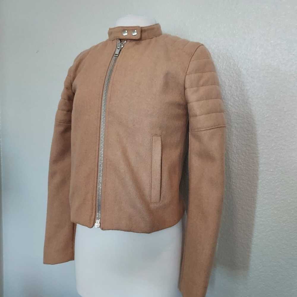 Gap Tan Wool Blend Moto Zip Jacket Size Small - image 6