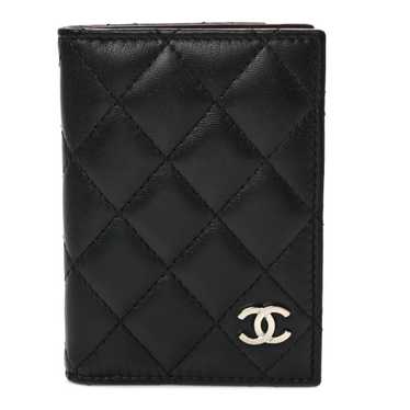 CHANEL Lambskin Quilted Card Holder Wallet Black
