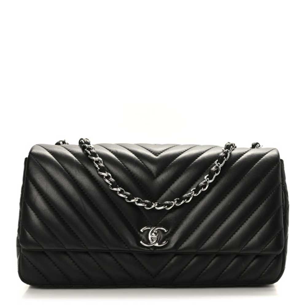CHANEL Lambskin Chevron Quilted Large Single Flap… - image 1