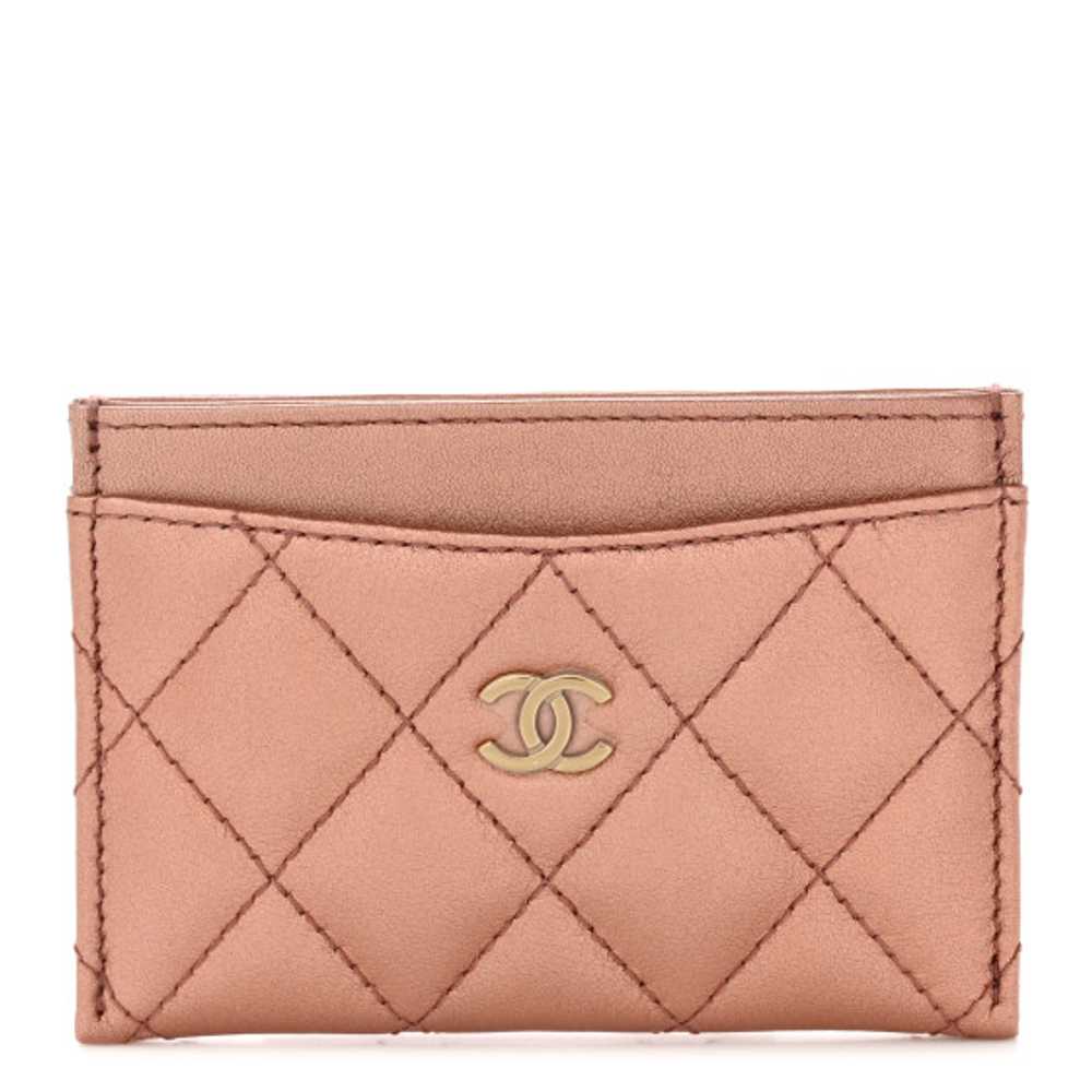 CHANEL Metallic Lambskin Quilted CC Card Holder L… - image 1