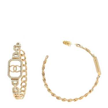 CHANEL Crystal CC Vendome Hoop Earrings Gold
