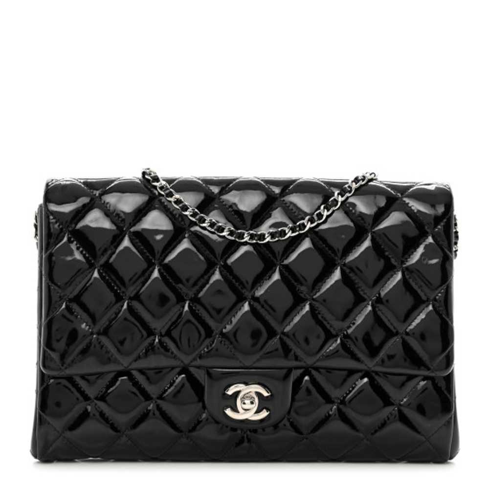 CHANEL Patent Quilted Clutch with Chain Flap Black - image 1