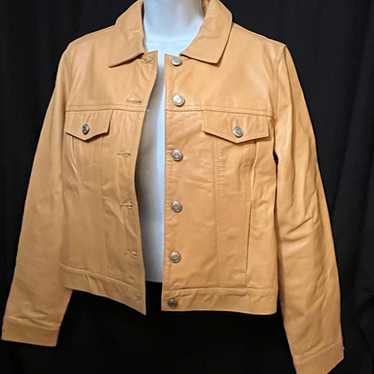 Leather Jacket Light Brown Womens Medium Denim Bi… - image 1
