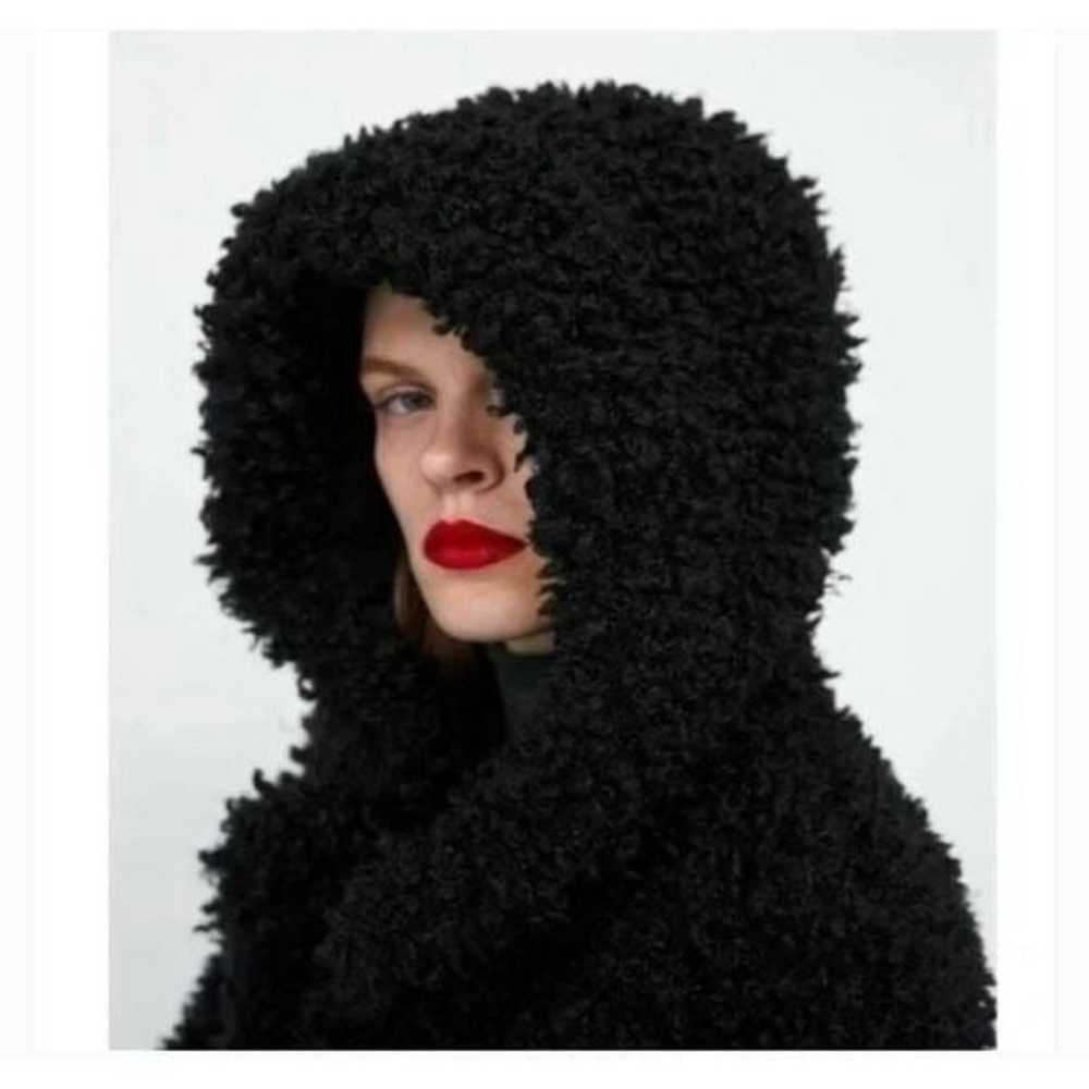 ZARA Black Teddy Bear Hooded Coat small - image 11