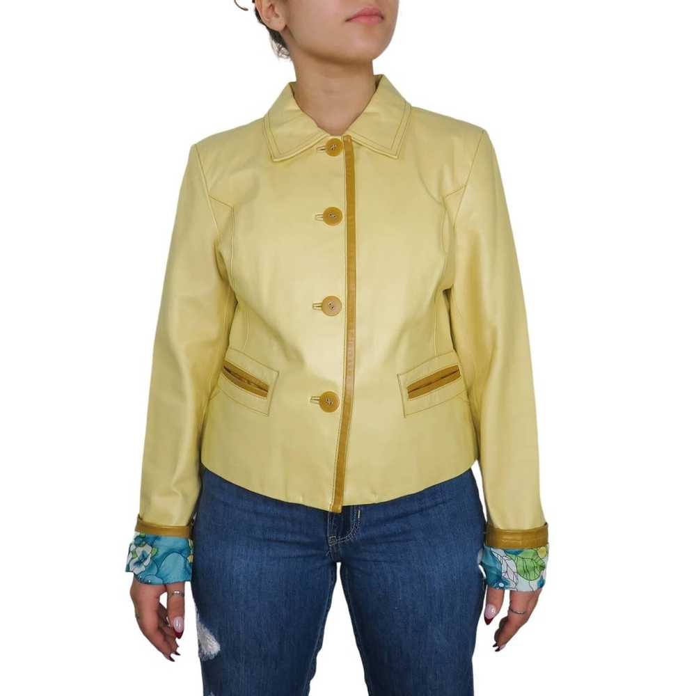 90s Bernardo Vintage Yellow Leather Jacket Medium… - image 2