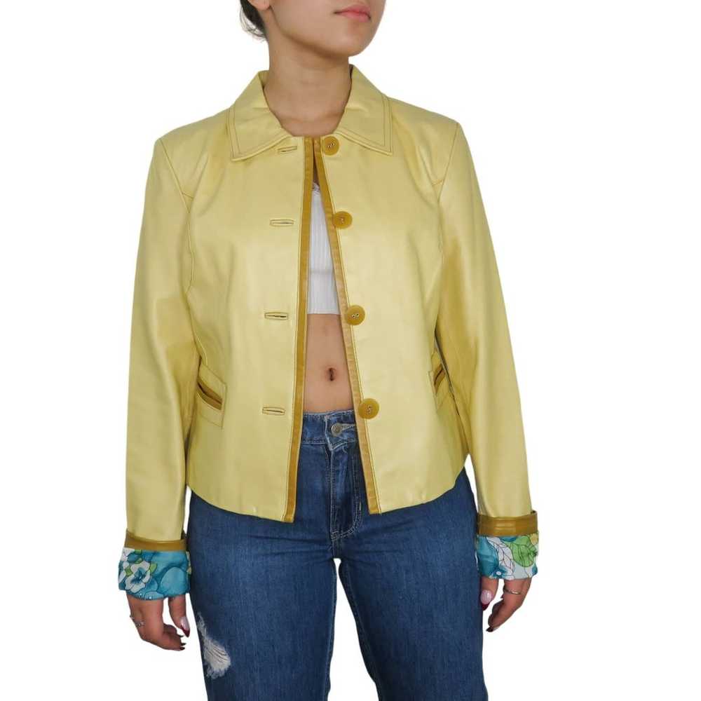 90s Bernardo Vintage Yellow Leather Jacket Medium… - image 3