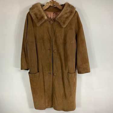 50s 60s Suede Fur Collar Tan Coat Medium