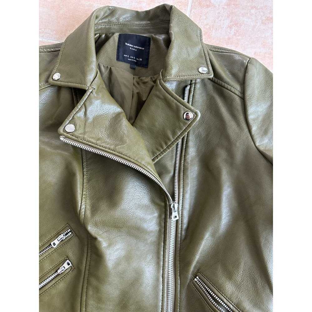 Zara Trafaluc Outerwear Olive moto Faux Leather W… - image 7