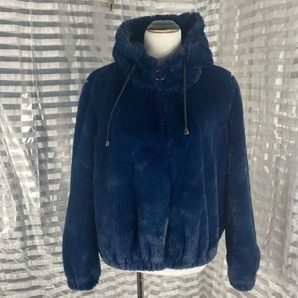 Guess Hooded Blue Faux Fur Zip Up Coat - image 1