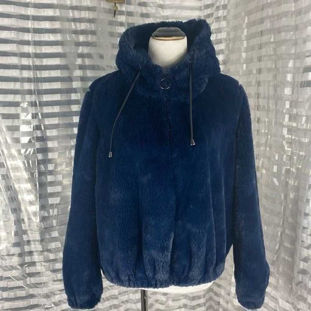 Guess Hooded Blue Faux Fur Zip Up Coat - image 2
