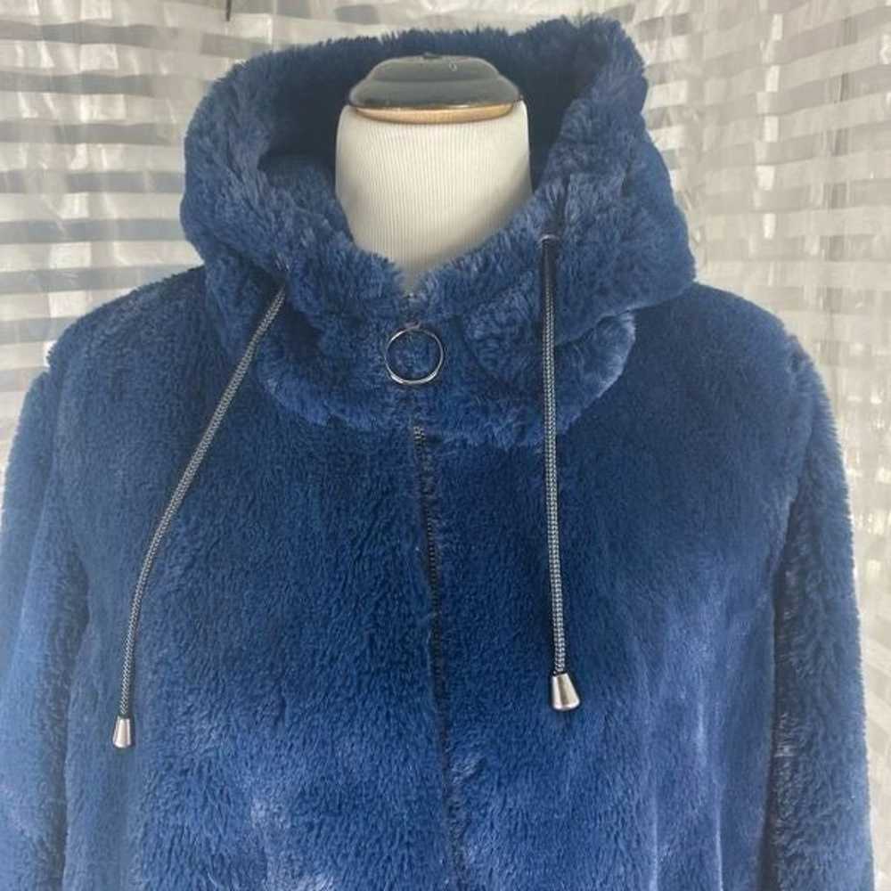 Guess Hooded Blue Faux Fur Zip Up Coat - image 3