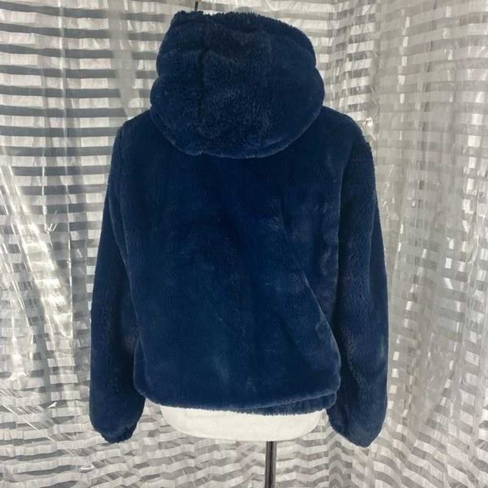 Guess Hooded Blue Faux Fur Zip Up Coat - image 4