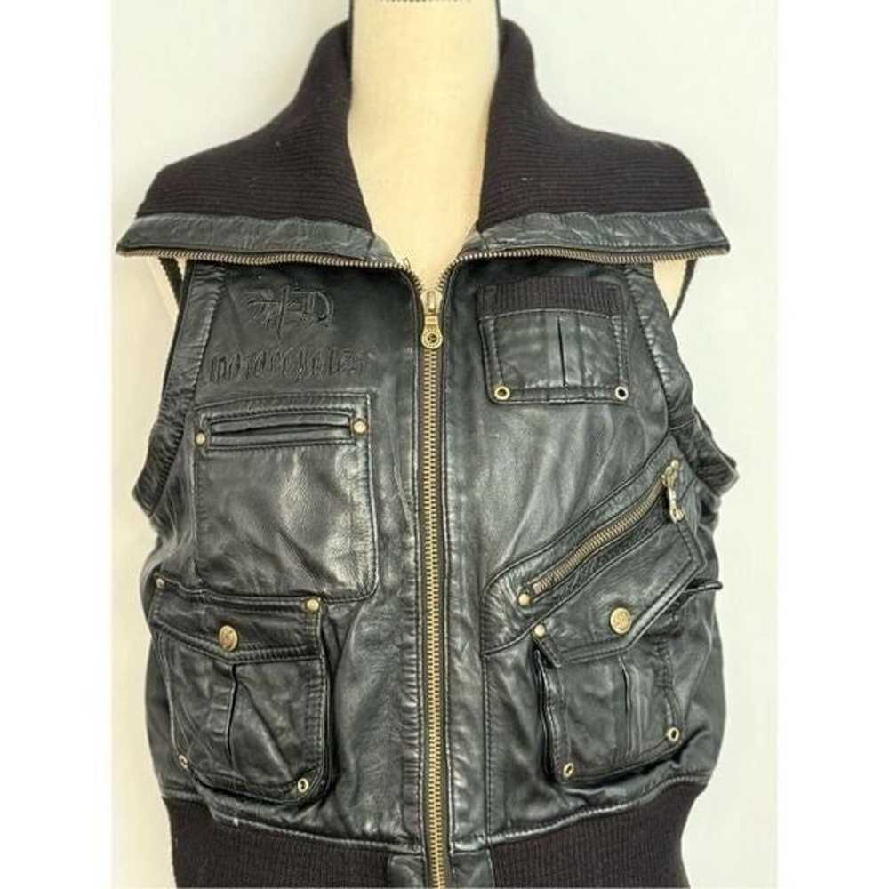 Black leather Harley Davidson bomber jacket vest … - image 3