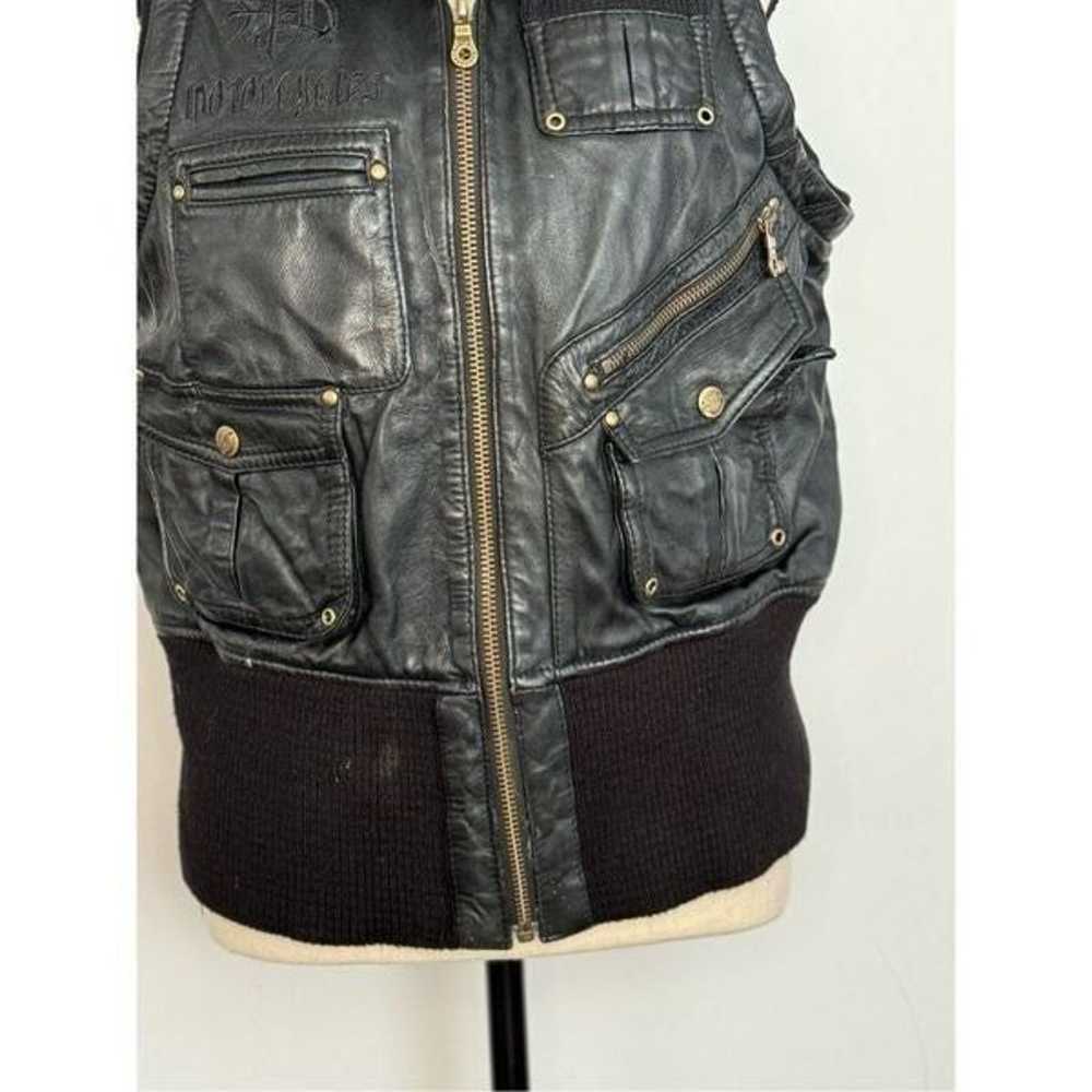 Black leather Harley Davidson bomber jacket vest … - image 4